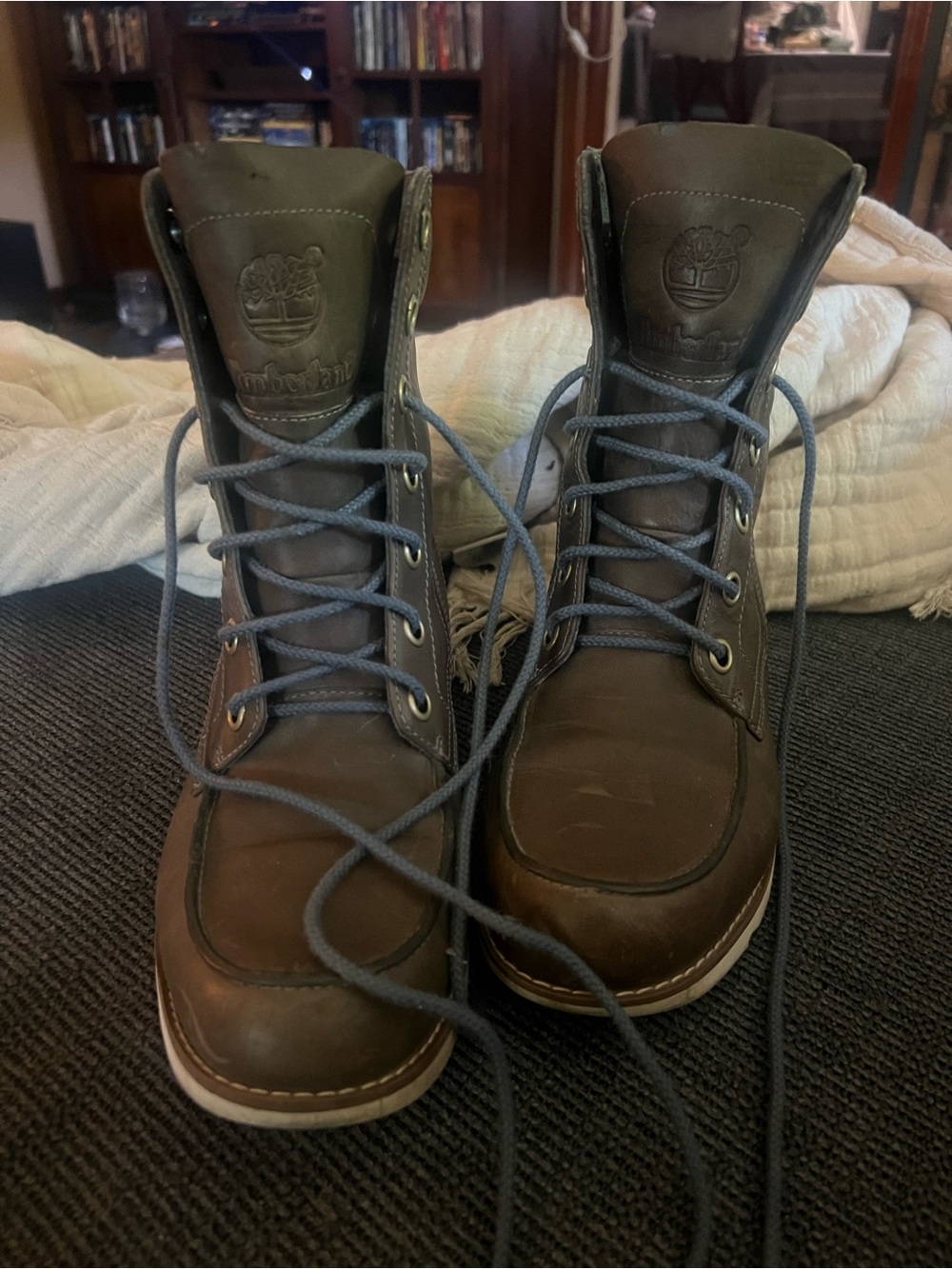 Timberland Leather Lace-Up Moc Toe Boots with Gray Laces